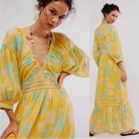 Free People Golden Hour Border Maxi Dress Yellow - Picture 9 of 9